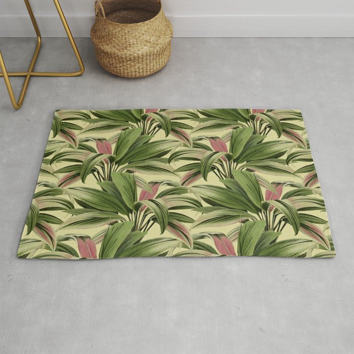 Tropical Palm Leaves Pattern - Watercolor - Cream Linen Rug