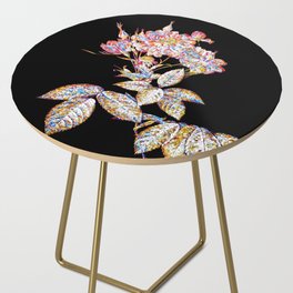 Floral Boursault Rose Mosaic on Black Side Table