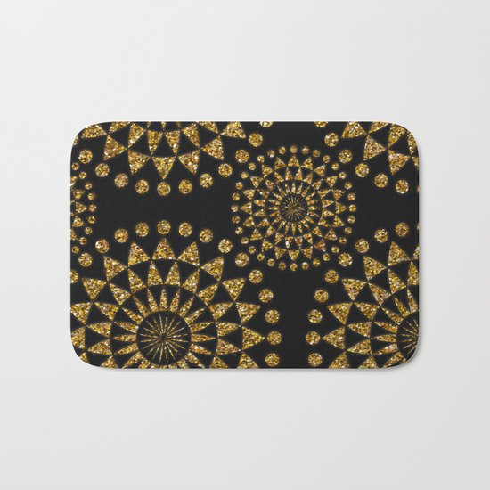 Gold glamour faux glitter ornament shimmering black Bath Mat