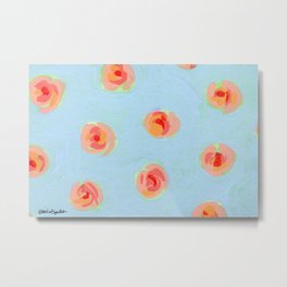 Roses on Blue Metal Print | Classicrose, Orangeandblue, Abstractroses, Floral, Polkadot, Painterlyflower, Floralpattern, Abstractdot, Watercolor, Pattern 