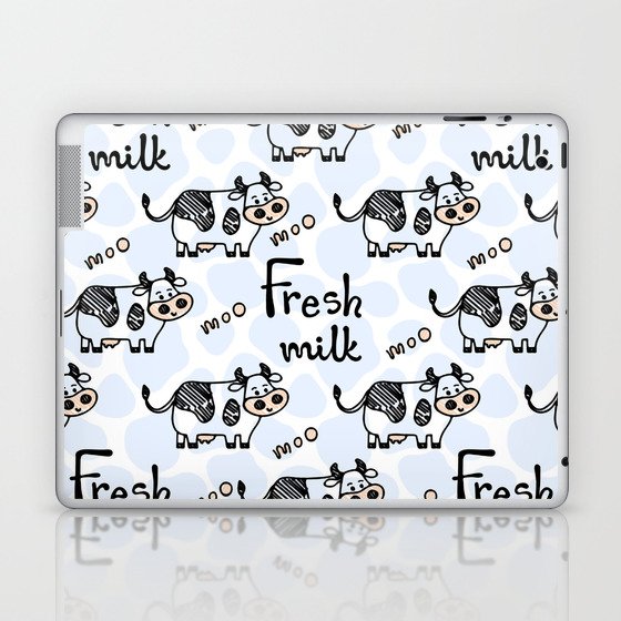 Vector Smiling Standing Cow Pattern On Laptop & iPad Skin