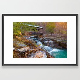 Autumn in The Ozarks at Ponca Covered Bridge Falls Framed Art Print