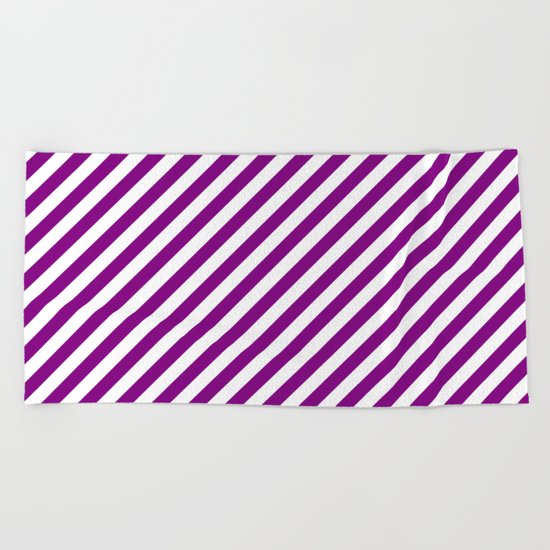 Diagonal Stripes (Purple/White) Beach Towel