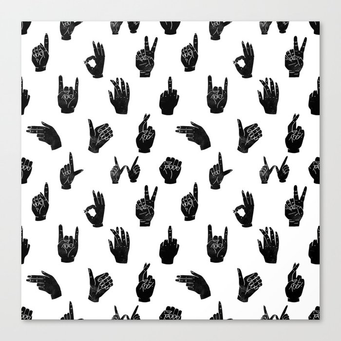 Linocut hand symbols sign language hands printmaking black and white ...