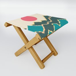Vibrant Sun Rising Over Serene Mountains Minimalist Abstract Nature Art In Summer Beach Color Palette Folding Stool