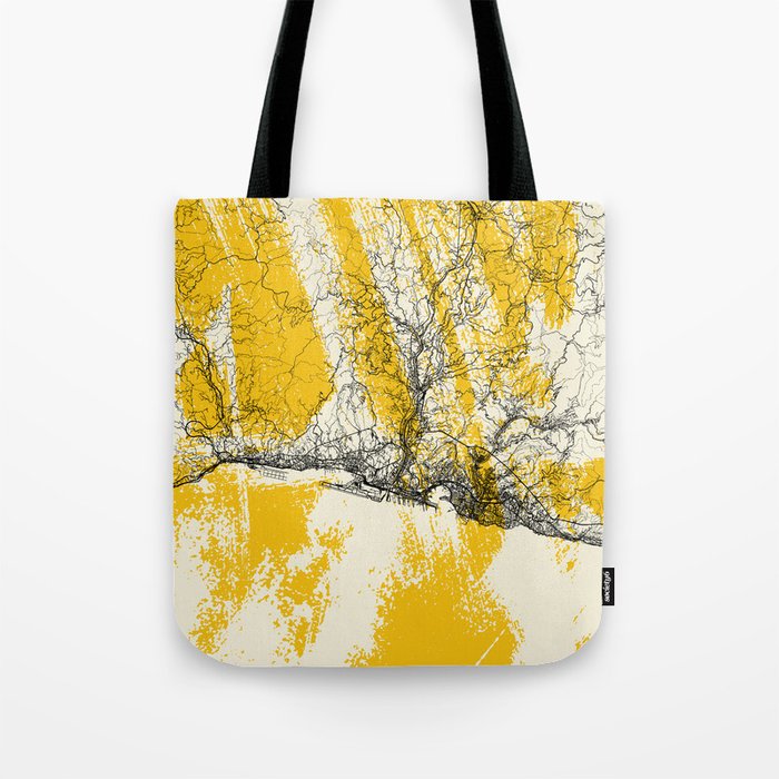 Genoa, Italy. City Map Painting. Yellow Collage. Summer Tote Bag
