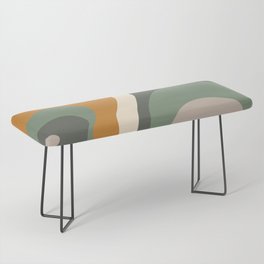 Trippy Psychedelic Abstract in Green, Orange, Beige and Cream Bench
