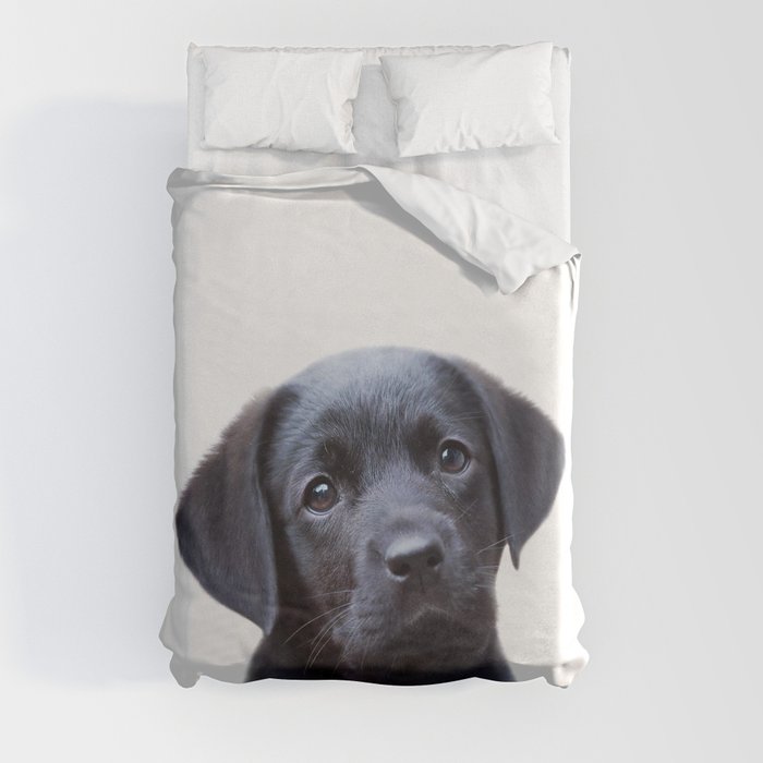 Puppy Black Labrador, Kids Art, Baby Animals Art Print by Synplus Duvet Cover