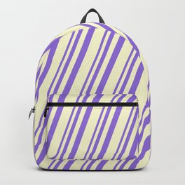 [ Thumbnail: Purple & Light Yellow Colored Stripes Pattern Backpack ]