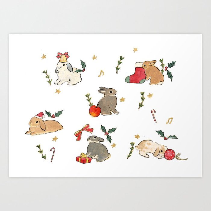 Bunnies and gifts Art Print