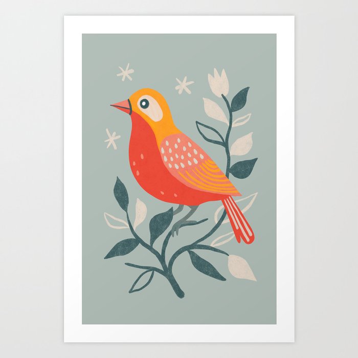 Folky bird 02 Art Print