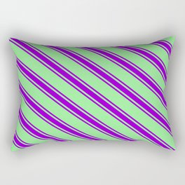 [ Thumbnail: Light Green & Dark Violet Colored Lines/Stripes Pattern Rectangular Pillow ]