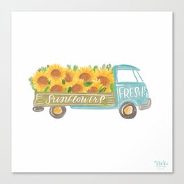 Fresh Sunflowers truck blue Canvas Print