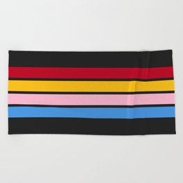 4 Colorful Abstract 70s Style Retro Stripes on Black - Nuulah Beach Towel