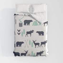 Camper pattern minimal nursery basic grey navy mint white camping cabin chalet decor Duvet Cover