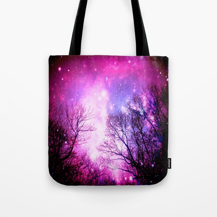 Black Trees Fuchsia Pink Space Tote Bag