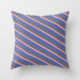 [ Thumbnail: Light Salmon, Royal Blue & Dim Gray Colored Pattern of Stripes Throw Pillow ]