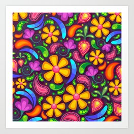 Brightly Colored Yellow Floral Pattern Art Print