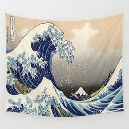 seascape painting japanese ukiyo e art the great wave off kanagawa Wall Tapestry