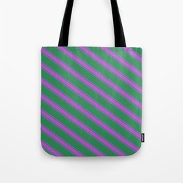 [ Thumbnail: Sea Green and Orchid Colored Lines/Stripes Pattern Tote Bag ]