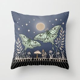 Luna Moths with moon and mushrooms - art and 2022 Lunar calendar (Northern Hemisphere) Throw Pillow