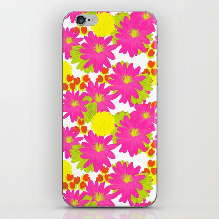 Mid-Century Modern Tropical Flowers in Pink And Yellow iPhone Skin