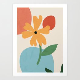Scandi Flower, Abstract Colorful Shapes, Cute Floral Design Art Print
