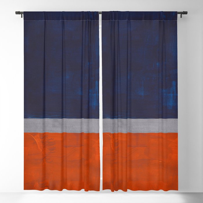Minimalist Mid Century Rothko Color Field Navy Blue Dark Orange Grey Accent Square Color Block Blackout Curtain