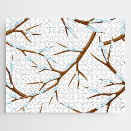 Snow Covered Winter Branches Pattern Jigsaw Puzzle