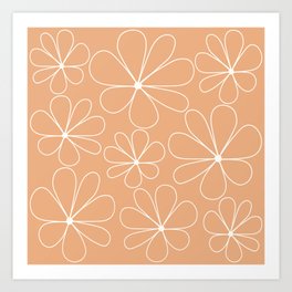 Retro Daisy Floral Line Art XXVI Peach Fuzz Orange Art Print