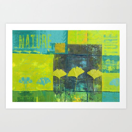 Green nature greenery gingko leaf collge Art Print