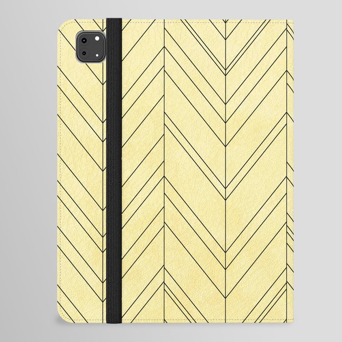 Modern Cream And Black Zigzag Chevron Herringbone Pattern Geometric Abstract  iPad Folio Case