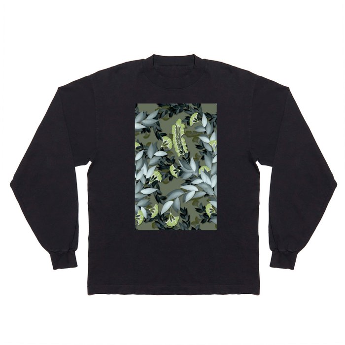 Green & Grey Color Floral & Funar Design  Long Sleeve T Shirt
