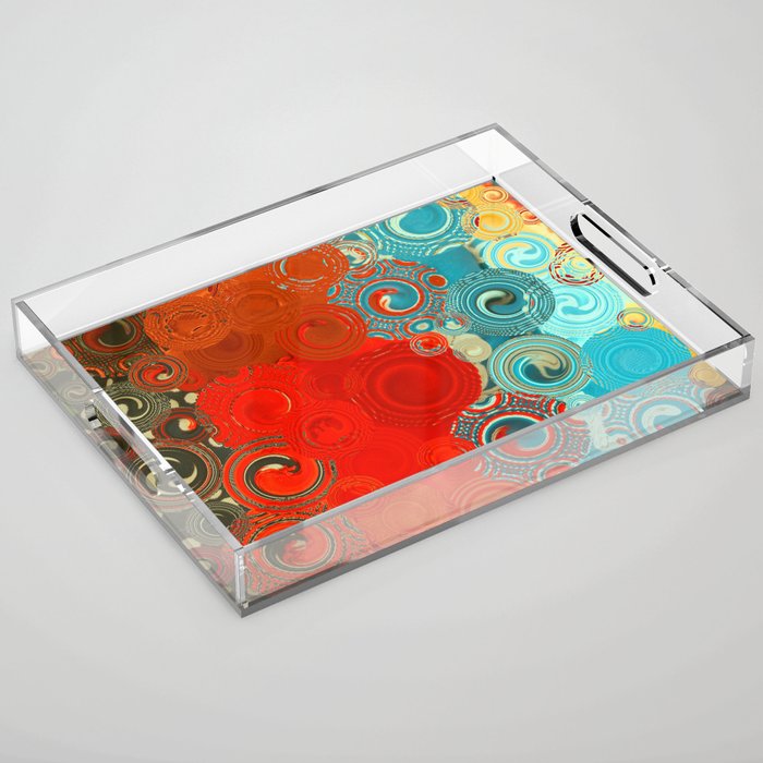 Turquoise and Red Swirls - cheerful, bright art and home decor Acrylic Tray