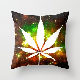 Burning Galaxy Marijuana Pot Leaf Throw Pillow