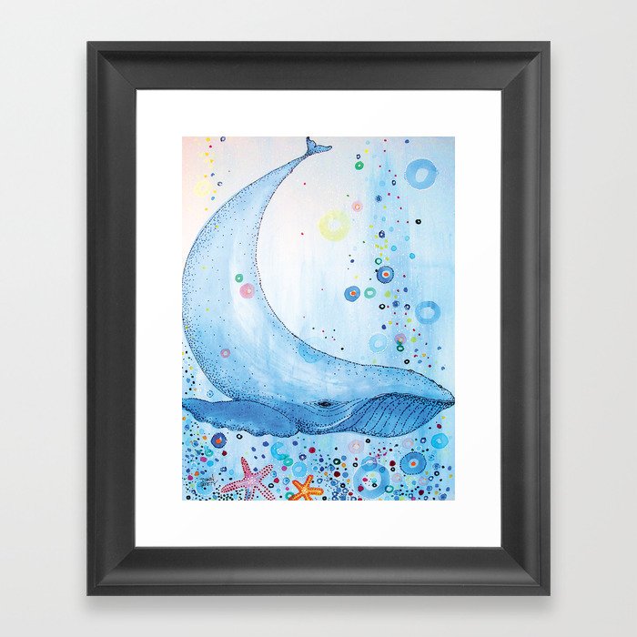 Big Happy Whale Ocean  Framed Art Print