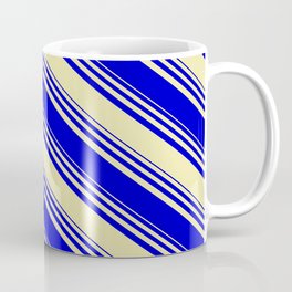 [ Thumbnail: Pale Goldenrod & Blue Colored Stripes Pattern Coffee Mug ]
