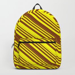 [ Thumbnail: Yellow & Brown Colored Stripes/Lines Pattern Backpack ]