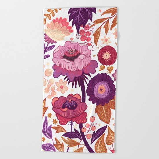 Purple Flowers Beach Towel