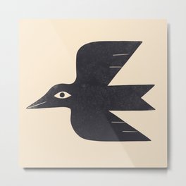 Minimal Blackbird No. 1 Metal Print | Hand Drawn, Design, Cream, Flying, Animal, Minimalism, Bird, Geometric, Graphic, Boho 