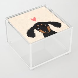 Dachshund Love | Cute Longhaired Black and Tan Wiener Dog Acrylic Box