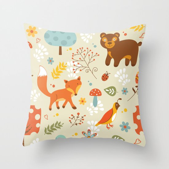 Woodland pattern Throw Pillow