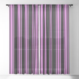 [ Thumbnail: Black and Orchid Colored Pattern of Stripes Sheer Curtain ]