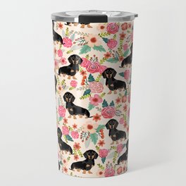 Doxie Florals - vintage doxie and florals gifts for dog lovers, dachshund decor, black and tan doxie Travel Mug