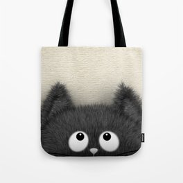 Cute Fluffy Black cat peaking out Tote Bag