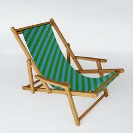 [ Thumbnail: Blue and Green Colored Lined Pattern Sling Chair ]