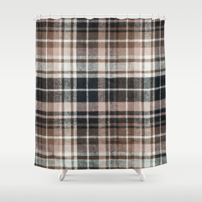 Plaid Fabric Print In Brown Black And, Black White Shower Curtain Fabric