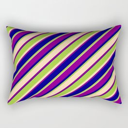 [ Thumbnail: Green, Tan, Purple & Blue Colored Lined Pattern Rectangular Pillow ]