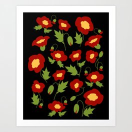 Papercut Poppies - Black Art Print