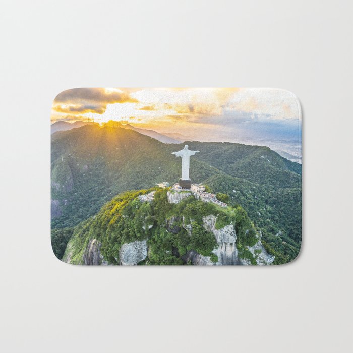 Brazil Photography - The Sun Shining Through The Clouds On Christ  Bath Mat